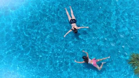 Swimming pool top view angle blue color clear water Stock Photos