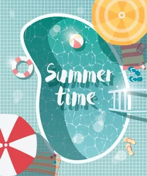Swimming pool, top view, summer time holiday vacation, clear water with parasols Stock Illustration