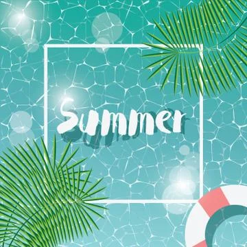 Swimming pool, top view, typographic hello summer message, summer time holiday Stock Illustration