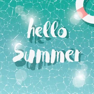 Swimming pool, top view, typographic hello summer message, summer time holida Stock Illustration