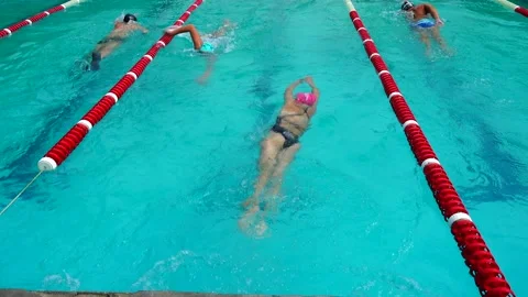 Swimming pool training. Athletes practic... | Stock Video | Pond5