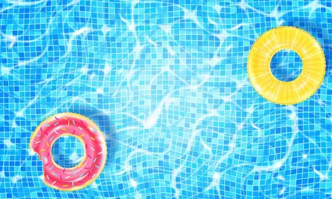 Swimming pool with two floating rings, caustic ripple and sunlight glare effect Stock Illustration