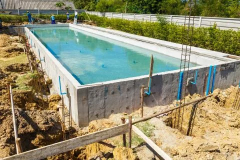 Swimming pool under construction Stock Photos