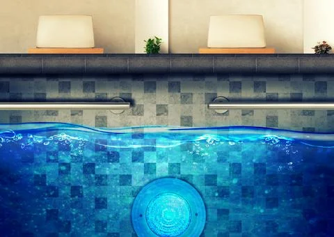 Swimming Pool Underwater Lighting Using LED Light Blue Color Night Scene Stock Illustration
