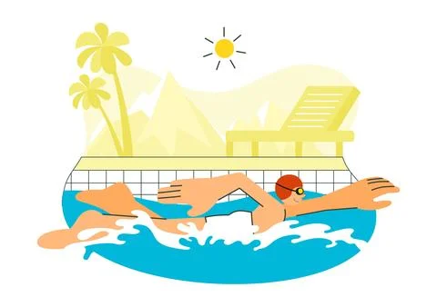 Swimming Pool Vector Illustration featuring a Summer Vacation Landscape Con.. 스톡 일러스트