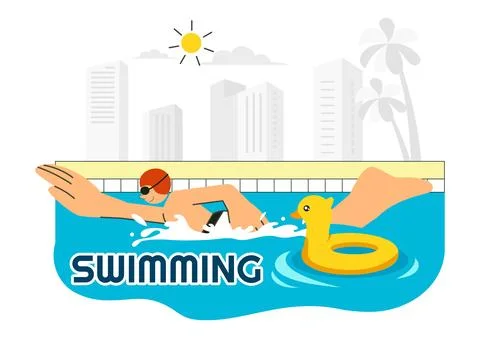 Swimming Pool Vector Illustration featuring a Summer Vacation Landscape Con.. Stock Illustration