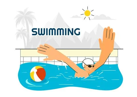 Swimming Pool Vector Illustration featuring a Summer Vacation Landscape Con.. Stock Illustration