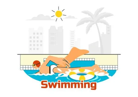 Swimming Pool Vector Illustration featuring a Summer Vacation Landscape Con.. 스톡 일러스트