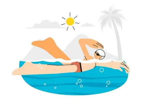 Swimming Pool Vector Illustration featuring a Summer Vacation Landscape Con.. Illustrazione stock