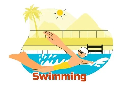 Swimming Pool Vector Illustration featuring a Summer Vacation Landscape Con.. 스톡 일러스트