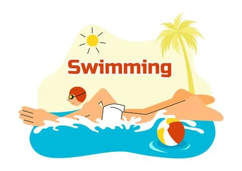 Swimming Pool Vector Illustration featuring a Summer Vacation Landscape Con.. 스톡 일러스트