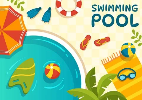 Swimming Pool Vector Illustration with Summer Vacation Landscape Concept an.. Stock Illustration