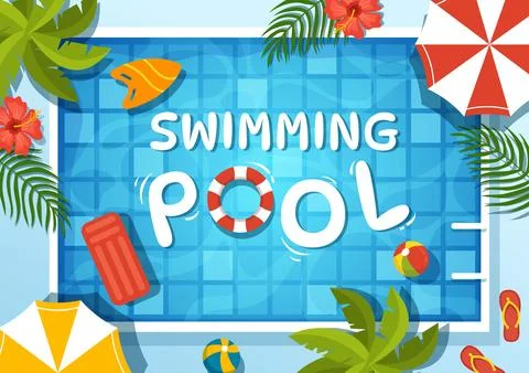 Swimming Pool Vector Illustration with Summer Vacation Landscape Concept an.. Stock Illustration