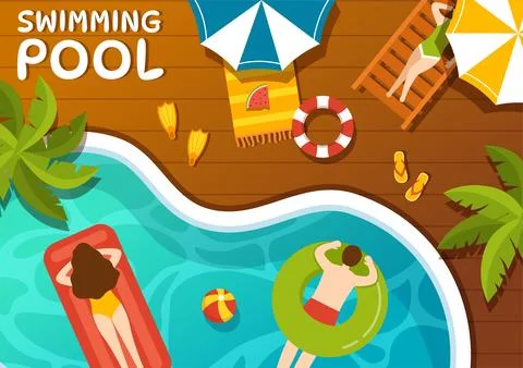 Swimming Pool Vector Illustration with Summer Vacation Landscape Concept an.. Stock Illustration