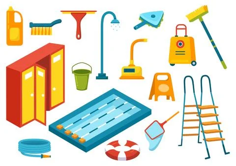 Swimming Pool Vector Illustration with Summer Vacation Landscape Concept an.. Stock Illustration