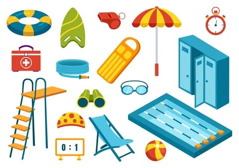 Swimming Pool Vector Illustration with Summer Vacation Landscape Concept an.. Stock Illustration