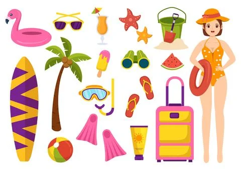 Swimming Pool Vector Illustration with Summer Vacation Landscape Concept an.. Stock Illustration