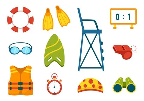 Swimming Pool Vector Illustration with Summer Vacation Landscape Concept an.. Illustrazione stock