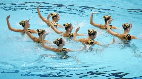 Swimming Pool Women's Team Synchronized Dance Slomo Stock Footage 45994823