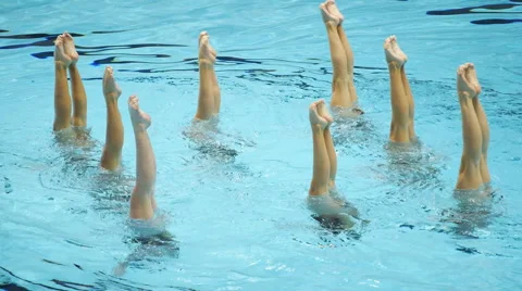 Swimming Pool Women's Team Synchronized Dance Legs 1 Stock Footage 45994829