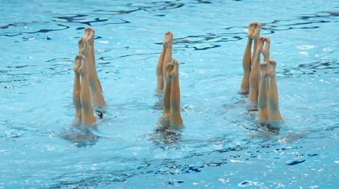 Swimming Pool Women's Team Synchronized Dance Legs  Stock Footage