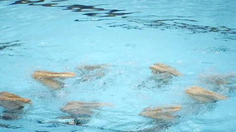 Swimming Pool Women's Team Synchronized Dance Legs Slomo Stock Footage 45997214