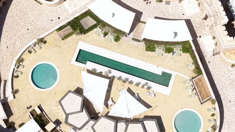 Swimming Pools and Poolside on Mamula Island, Montenegro, Top Down Aerial View Vidéo 336412311