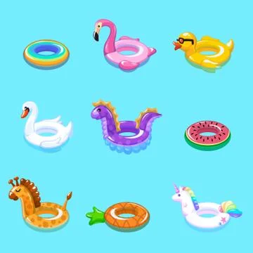 Swimming rings. Inflatable float buoy kid toys float ring lifebuoy rescue belt Stock Illustration
