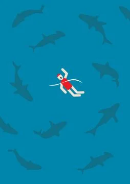 Swimming with sharks Stock Illustration