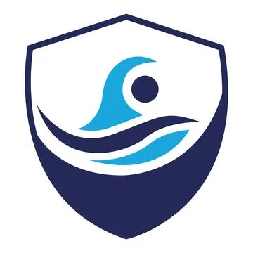 Swimming shield logo design vector template. Stock Illustration