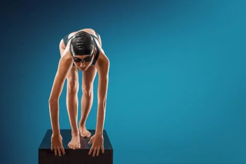 Swimming on studio 库存照片