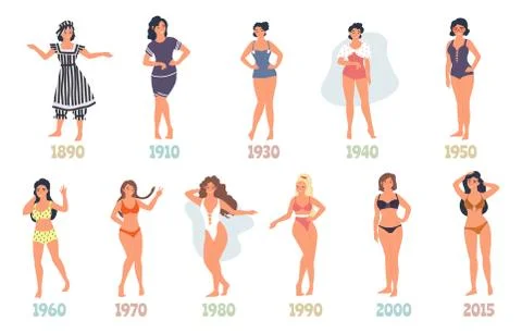 Swimming suit evolution, vector flat isolated illustration Illustrazione stock