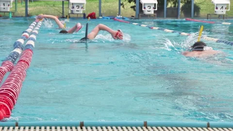 Swimming team practicing at the olympic pool Stock Footage 170725619
