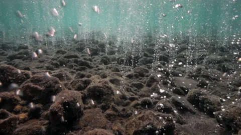 Swimming through bubbles caused by volcanic activity at Volcano Stock Footage 131149613