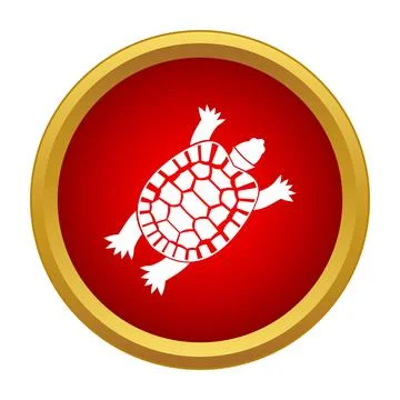 Swimming turtle icon on red circle background Illustrazione stock