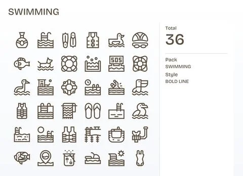 Swimming Vector Graphics featuring 36 Bold Line Pixel Aligned Retina Ready .. Stock Illustration