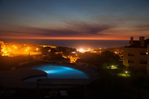 Swimmingpool at night. Stock Photos