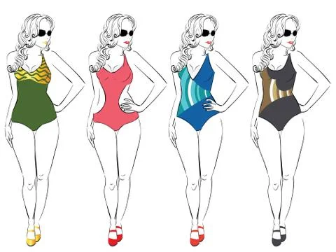 Swimsuit for Pear Body Type イラスト素材