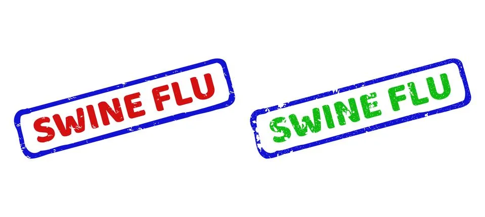 SWINE FLU Bicolor Rough Rectangle Seals with Corroded Textures Stock Illustration