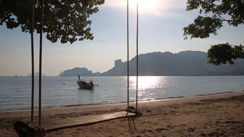 Swing on the Ao Nang Beach - Krabi, Thailand Stock Footage