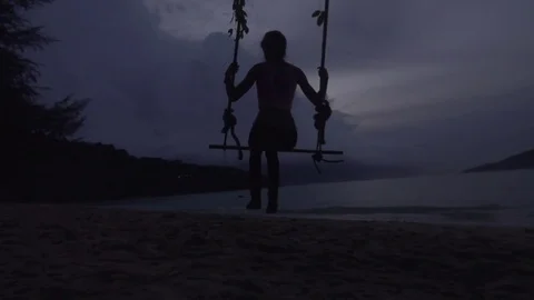 Swing on Beach Last Light Silhoeutte Stock-Footage 79161413