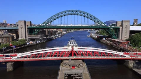 The Swing Bridge and Tyne Bridge over the River Tyne Stock Footage 342322208