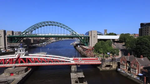 The Swing Bridge and Tyne Bridge over the River Tyne Stock Footage 342322349