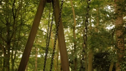 Swing chains swing slowly from side to side. Blurred forest in background. Stock Footage 111724046