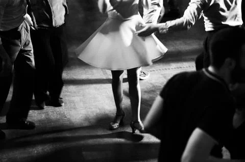 Swing dancers in the ballroom vintage and black and white Stock Photos