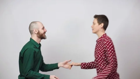 Swing dancers on white background. Man and woman are dancing lindy hop or boogie Stockbeeldmateriaal 124536067