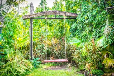 Swing in the garden Stock Photos