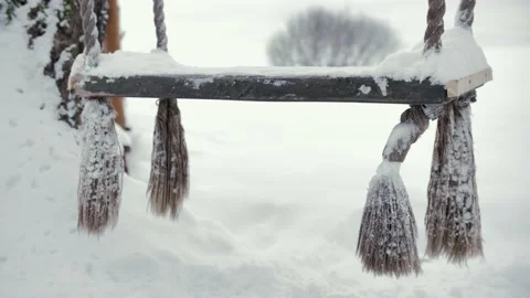Swing hanging from a rope on a tree. The swing is moving slowly in forest (park) Stock Footage 231808645