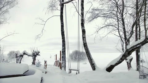 Swing hanging from a rope on a tree. The swing is moving slowly in forest (park) Stock Footage 231808646