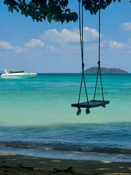 Swing hanging from a tree over a sandy beach Phi Phi Island,Thailand, Stock Photos